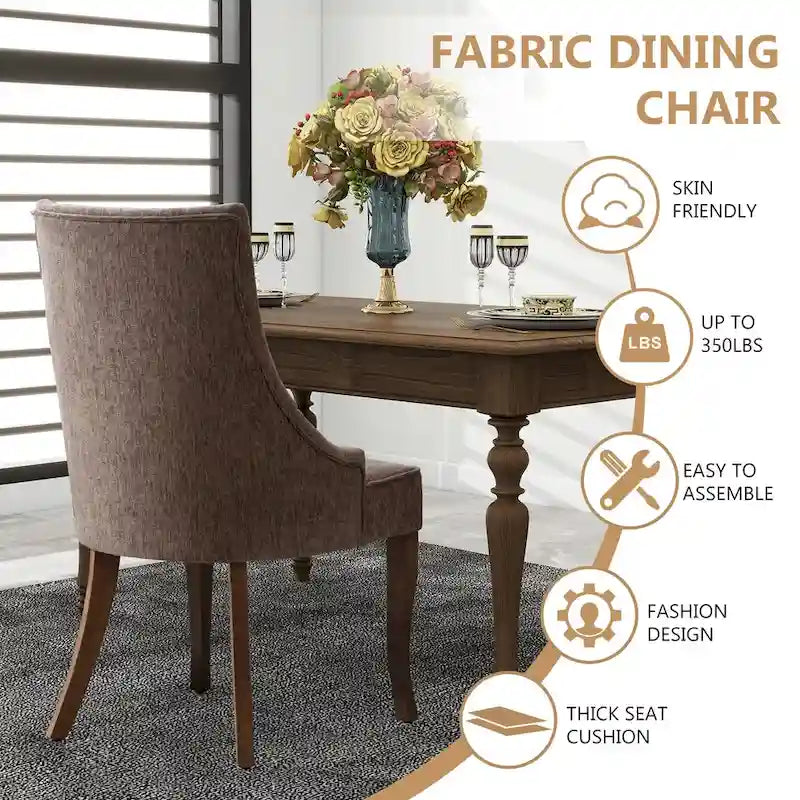 Sedia da pranzo con schienale ad ali rivestita in lino, stile Channel Back, set da 2 – Beige / Marrone / Nero / Blu / Grigio / Bianco