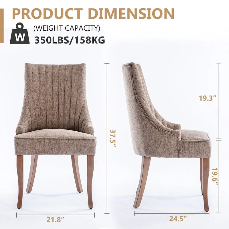 Sedia da pranzo con schienale ad ali rivestita in lino, stile Channel Back, set da 2 – Beige / Marrone / Nero / Blu / Grigio / Bianco
