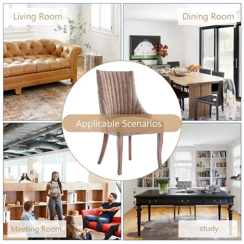 Sedia da pranzo con schienale ad ali rivestita in lino, stile Channel Back, set da 2 – Beige / Marrone / Nero / Blu / Grigio / Bianco