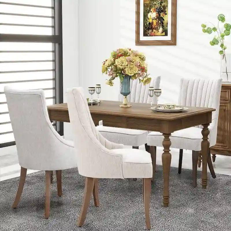 Sedia da pranzo con schienale ad ali rivestita in lino, stile Channel Back, set da 2 – Beige / Marrone / Nero / Blu / Grigio / Bianco