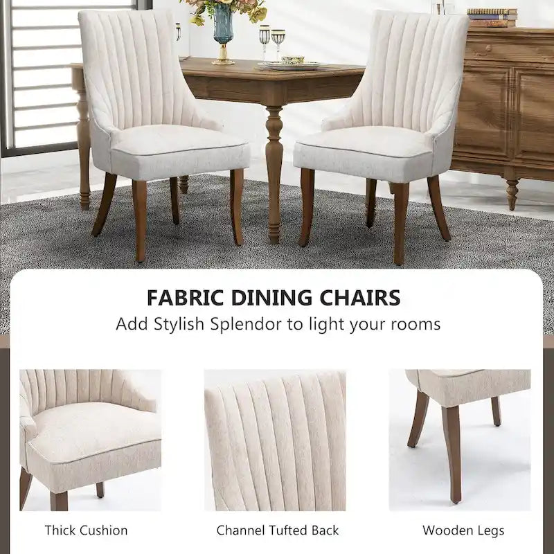 Sedia da pranzo con schienale ad ali rivestita in lino, stile Channel Back, set da 2 – Beige / Marrone / Nero / Blu / Grigio / Bianco