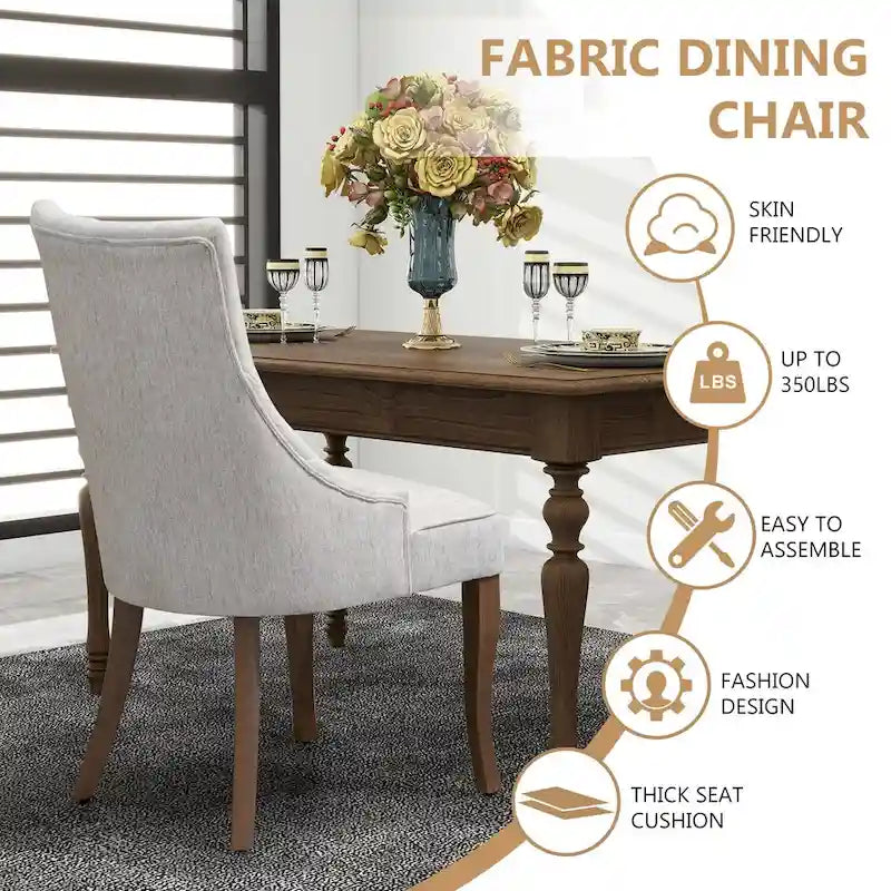 Sedia da pranzo con schienale ad ali rivestita in lino, stile Channel Back, set da 2 – Beige / Marrone / Nero / Blu / Grigio / Bianco