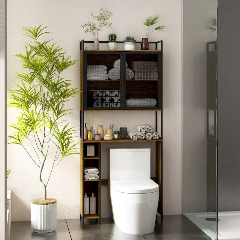 Mobiletto da bagno salvaspazio sopra WC, noce, anta singola
