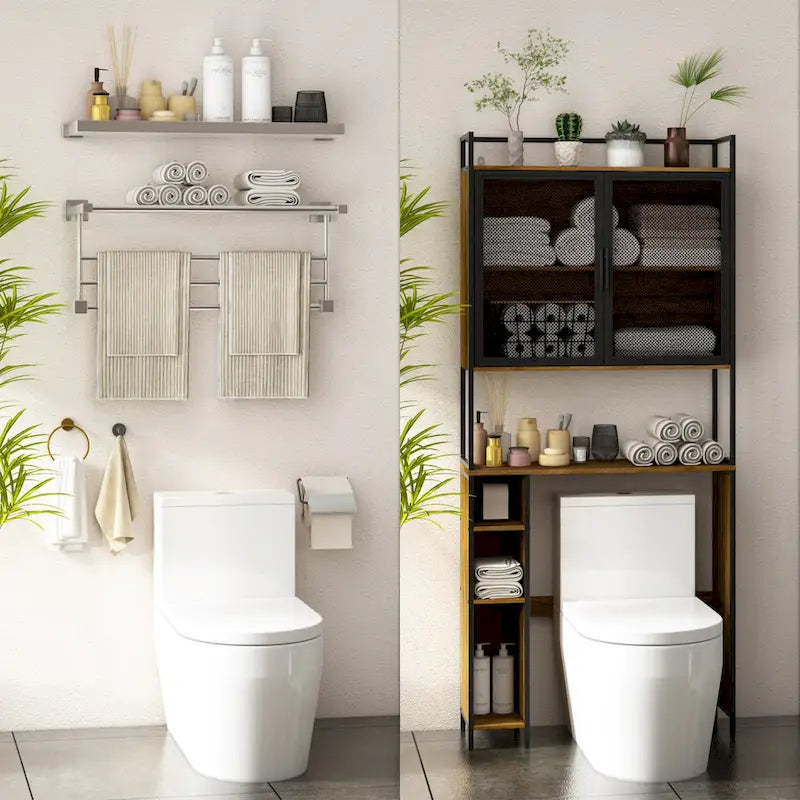 Mobiletto da bagno salvaspazio sopra WC, noce, anta singola