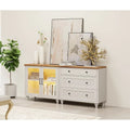 Mobile buffet due in uno Off White con vetrina e cassettiera a 3 cassetti, 68 pollici