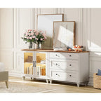 Mobile buffet due in uno Off White con vetrina e cassettiera a 3 cassetti, 68 pollici