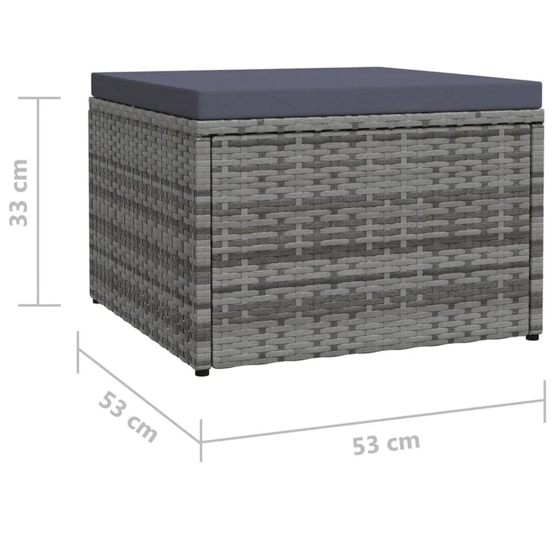 Poggiapiedi Pouf Ottomano da Esterno in Rattan PE Grigio per 1 Persona