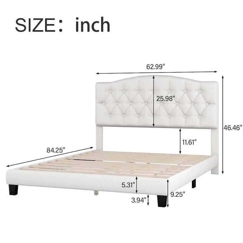 Letto Imbottito a Piattaforma Trapuntato Beige, Queen/King, 2 Posti