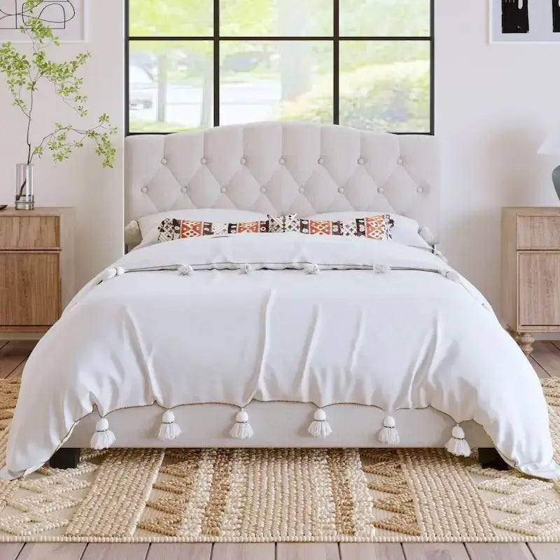 Letto Imbottito a Piattaforma Trapuntato Beige, Queen/King, 2 Posti