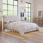 Letto Imbottito a Piattaforma Trapuntato Beige, Queen/King, 2 Posti