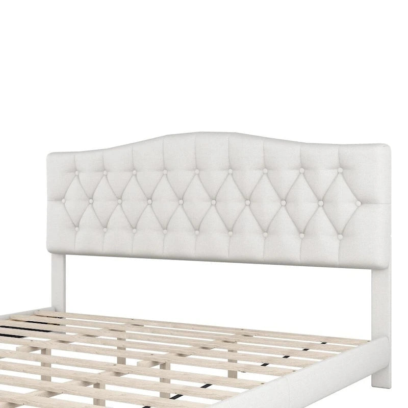 Letto Imbottito a Piattaforma Trapuntato Beige, Queen/King, 2 Posti