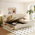 Letto imbottito a piattaforma beige/grigio, queen+twin XL, per 2 persone