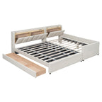 Letto imbottito a piattaforma beige/grigio, queen+twin XL, per 2 persone