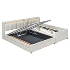Letto imbottito a piattaforma beige/grigio, queen+twin XL, per 2 persone