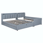 Letto imbottito a piattaforma beige/grigio, queen+twin XL, per 2 persone