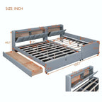 Letto imbottito a piattaforma beige/grigio, queen+twin XL, per 2 persone