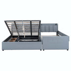 Letto imbottito a piattaforma beige/grigio, queen+twin XL, per 2 persone