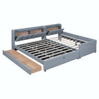 Letto imbottito a piattaforma beige/grigio, queen+twin XL, per 2 persone