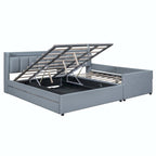 Letto imbottito a piattaforma beige/grigio, queen+twin XL, per 2 persone