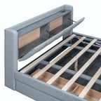 Letto imbottito a piattaforma beige/grigio, queen+twin XL, per 2 persone