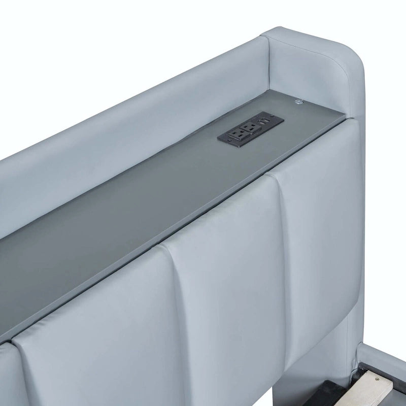 Letto imbottito a piattaforma beige/grigio, queen+twin XL, per 2 persone