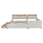 Letto imbottito a piattaforma beige/grigio, queen+twin XL, per 2 persone