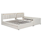 Letto imbottito a piattaforma beige/grigio, queen+twin XL, per 2 persone