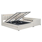 Letto imbottito a piattaforma beige/grigio, queen+twin XL, per 2 persone
