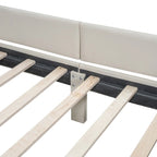 Letto imbottito a piattaforma beige/grigio, queen+twin XL, per 2 persone