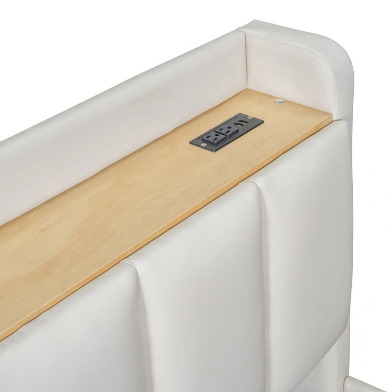 Letto imbottito a piattaforma beige/grigio, queen+twin XL, per 2 persone