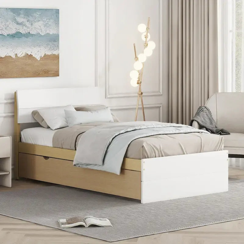 Letto singolo bianco con secondo letto estraibile, lucido, 2 posti