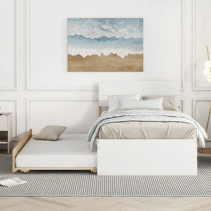 Letto singolo bianco con secondo letto estraibile, lucido, 2 posti