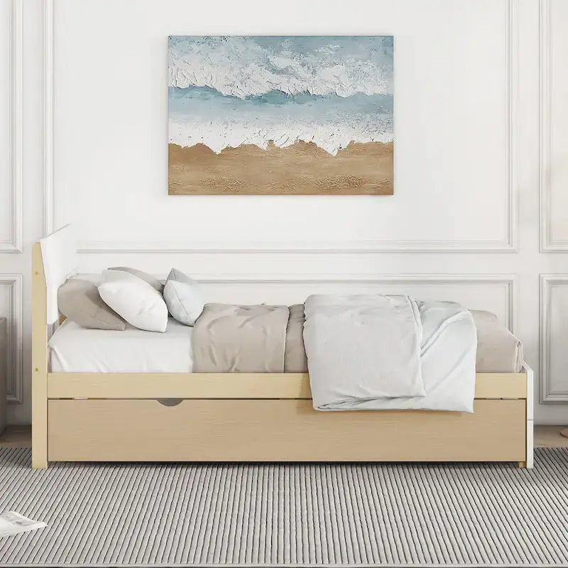 Letto singolo bianco con secondo letto estraibile, lucido, 2 posti