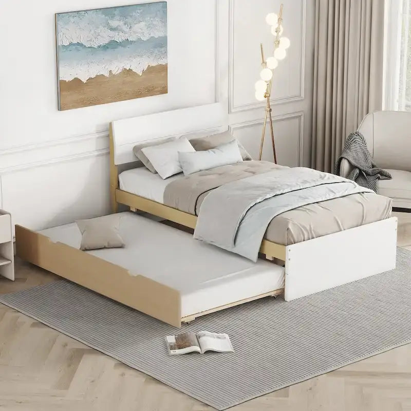 Letto singolo bianco con secondo letto estraibile, lucido, 2 posti