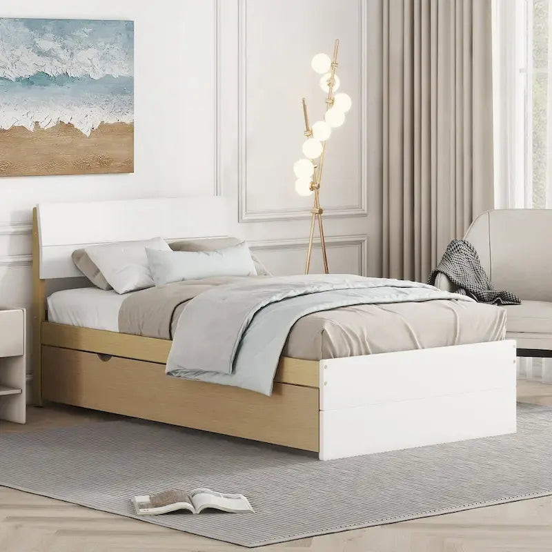 Letto singolo bianco con secondo letto estraibile, lucido, 2 posti