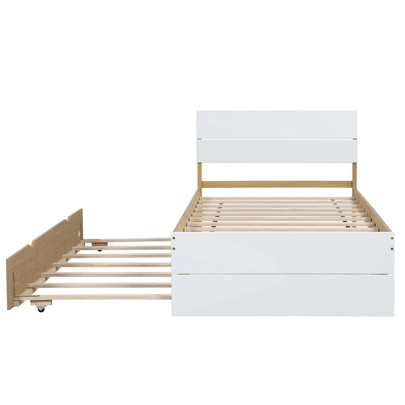 Letto singolo bianco con secondo letto estraibile, lucido, 2 posti