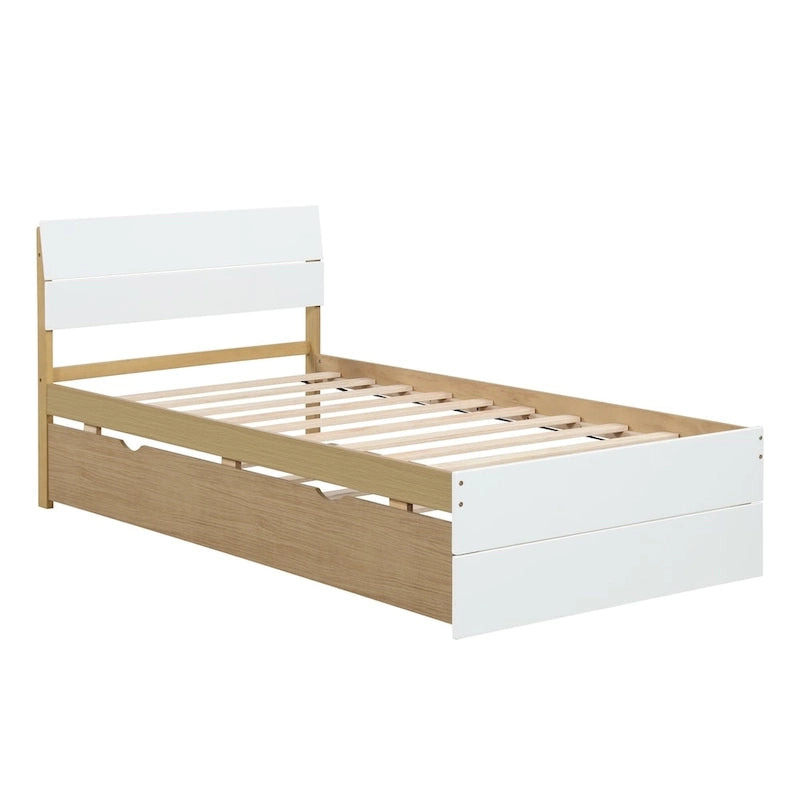 Letto singolo bianco con secondo letto estraibile, lucido, 2 posti