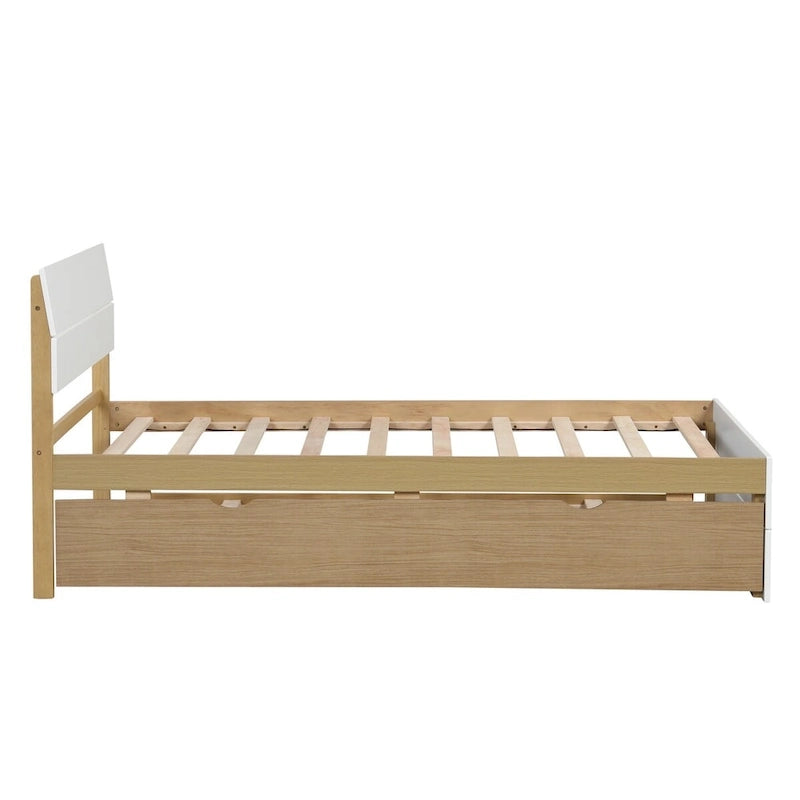 Letto singolo bianco con secondo letto estraibile, lucido, 2 posti