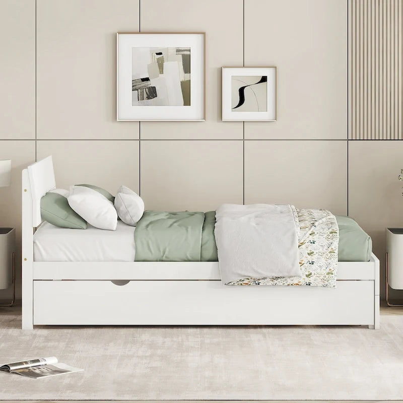 Letto singolo bianco con secondo letto estraibile, lucido, 2 posti