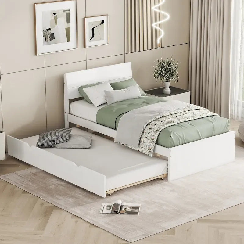 Letto singolo bianco con secondo letto estraibile, lucido, 2 posti