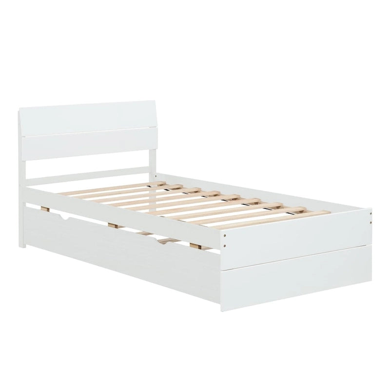 Letto singolo bianco con secondo letto estraibile, lucido, 2 posti