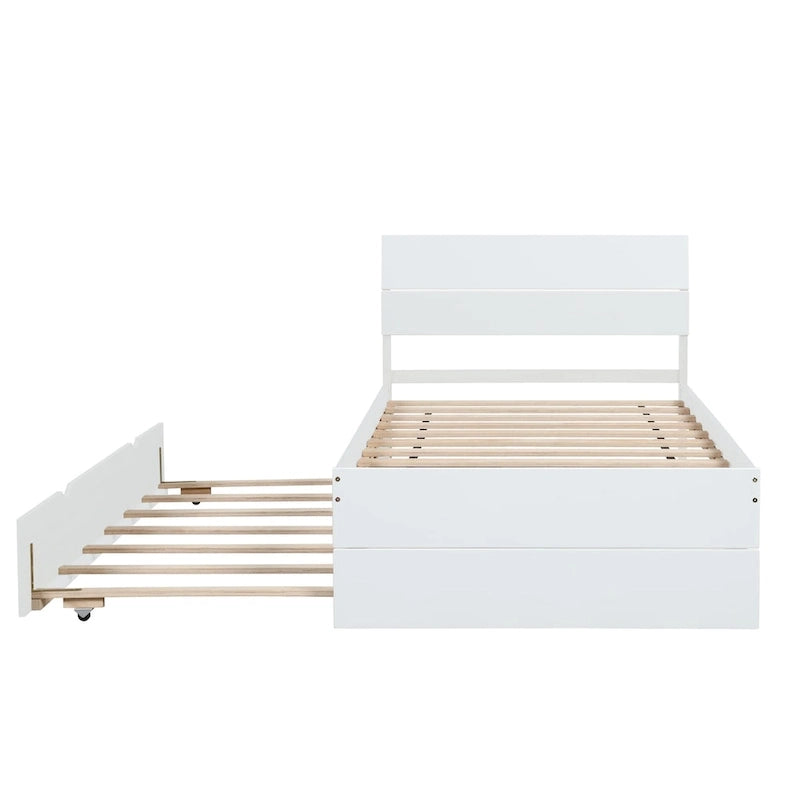 Letto singolo bianco con secondo letto estraibile, lucido, 2 posti