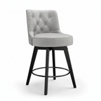 Sgabelli da Bar Girevoli Altezza Bancone 66 cm, Schienale Trapuntato, Gambe in Legno Massello, Set da 3 – Nero / Grigio Scuro / Blu Navy