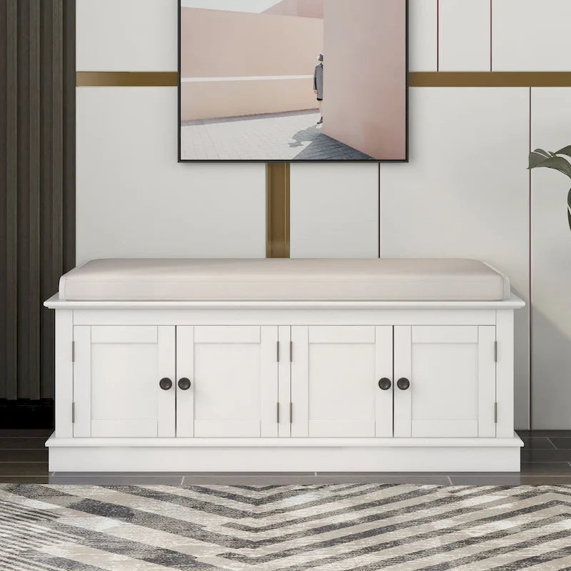 Panca contenitore con 4 ante — Bianco / Grigio anticato / Espresso / Blu anticato, 1 posto