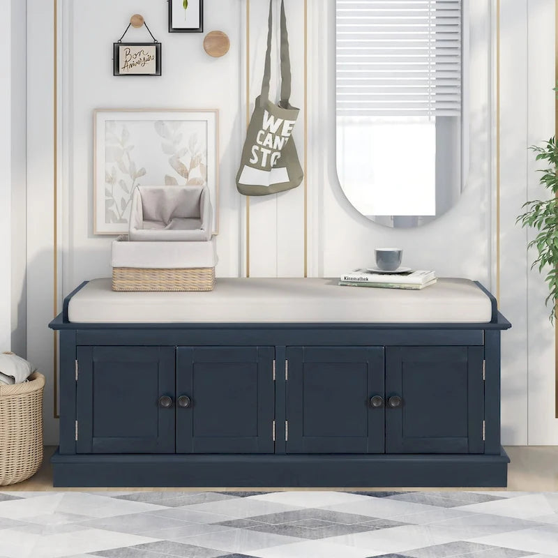 Panca contenitore con 4 ante — Bianco / Grigio anticato / Espresso / Blu anticato, 1 posto