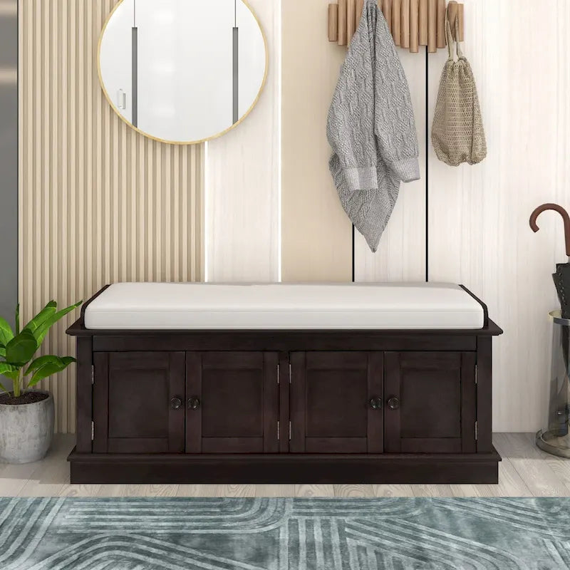 Panca contenitore con 4 ante — Bianco / Grigio anticato / Espresso / Blu anticato, 1 posto