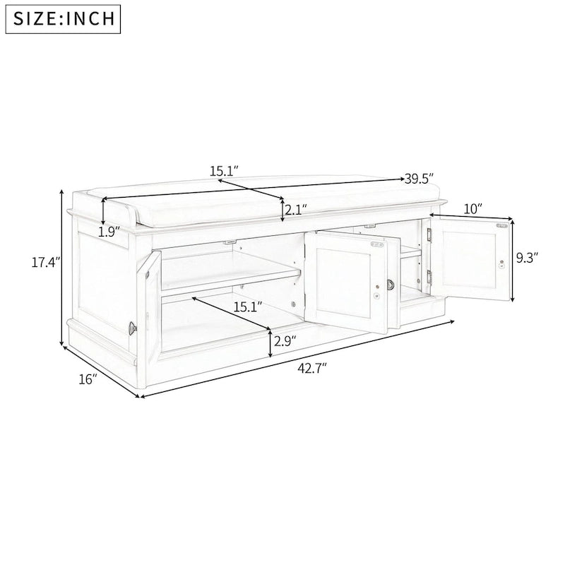 Panca contenitore con 4 ante — Bianco / Grigio anticato / Espresso / Blu anticato, 1 posto