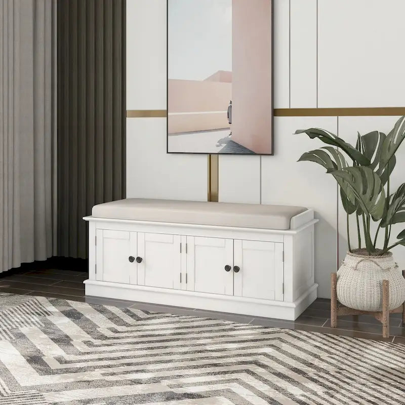 Panca contenitore con 4 ante — Bianco / Grigio anticato / Espresso / Blu anticato, 1 posto