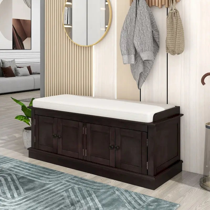 Panca contenitore con 4 ante — Bianco / Grigio anticato / Espresso / Blu anticato, 1 posto