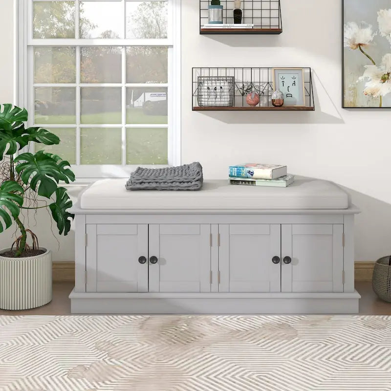 Panca contenitore con 4 ante — Bianco / Grigio anticato / Espresso / Blu anticato, 1 posto